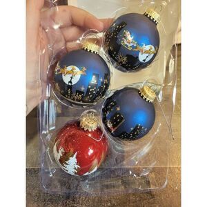 Krebs exclusive designer Santa Sleigh Ride City reindeer blown glass ball orname